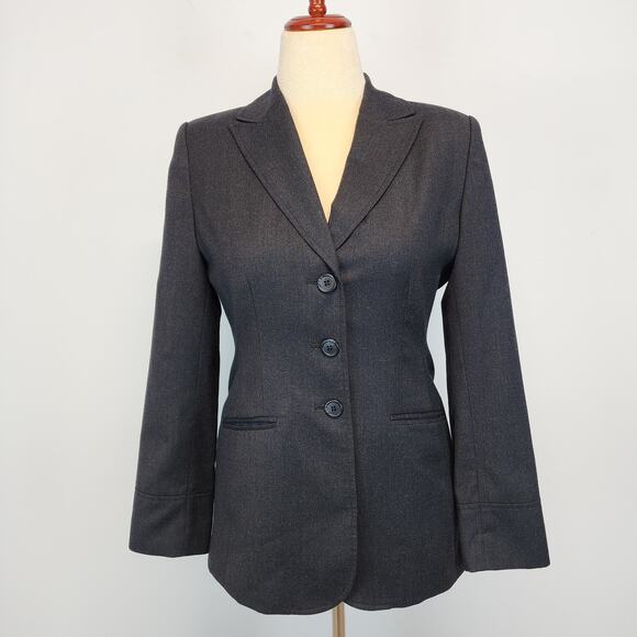 Vintage Wool Cashmere Blazer Size 10P Gray Office Career Tailored Fit Context - Picture 1 of 16